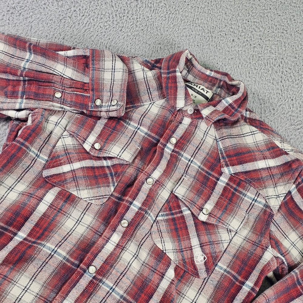 Ariat Shirt Mens Medium Red Plaid Flannel Western Pearl Snap Long Sleeve Retro